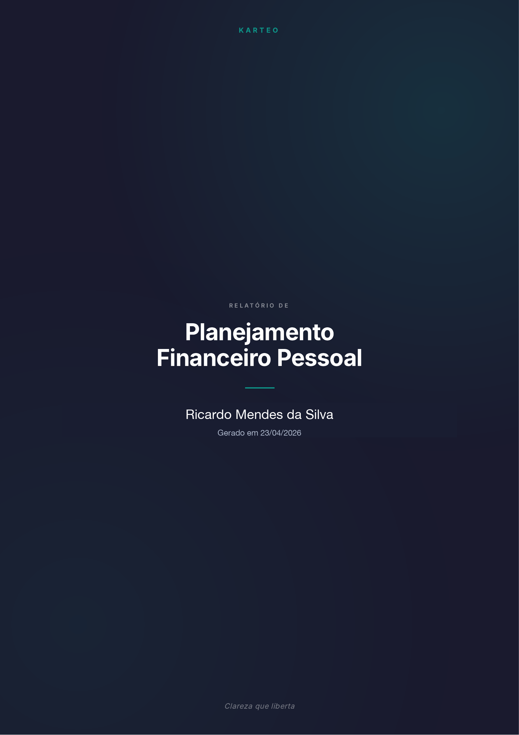 Capa real do relatório Karteo, personalizada com o nome do cliente
